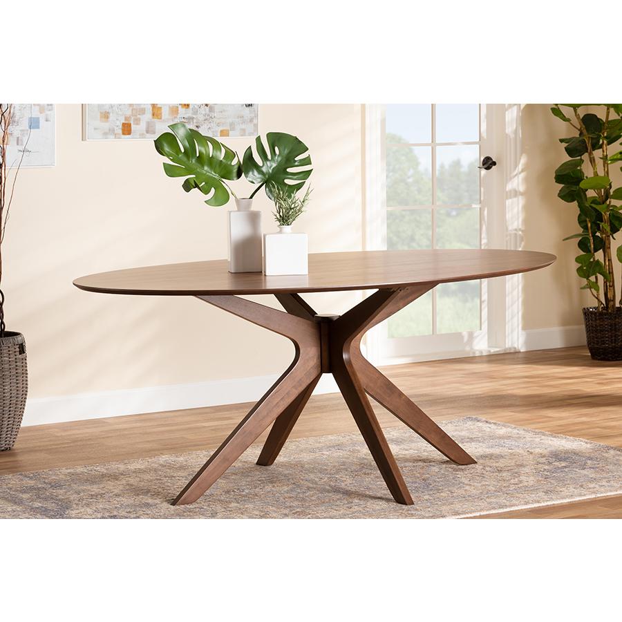 Monte Mid-Century Modern Walnut Brown Finished Wood 71-Inch Oval Dining Table. Picture 6