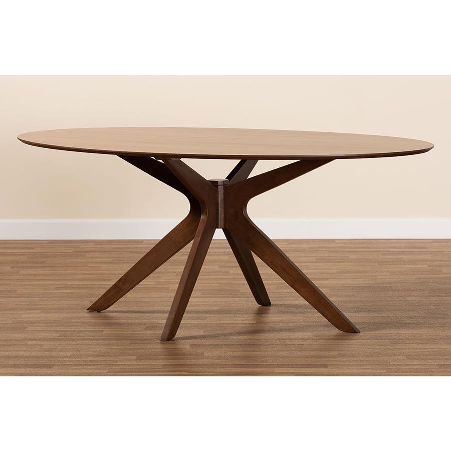 Monte Mid-Century Modern Walnut Brown Finished Wood 71-Inch Oval Dining Table. Picture 7