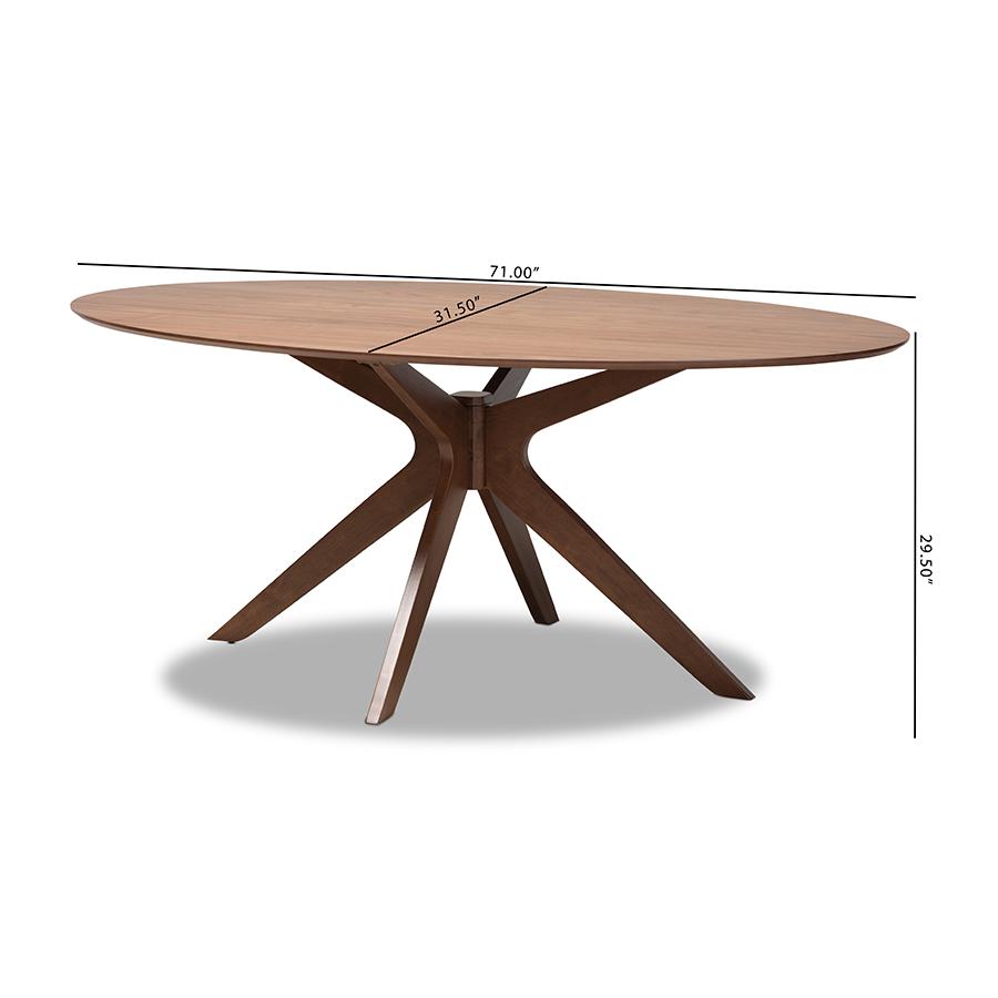 Monte Mid-Century Modern Walnut Brown Finished Wood 71-Inch Oval Dining Table. Picture 8
