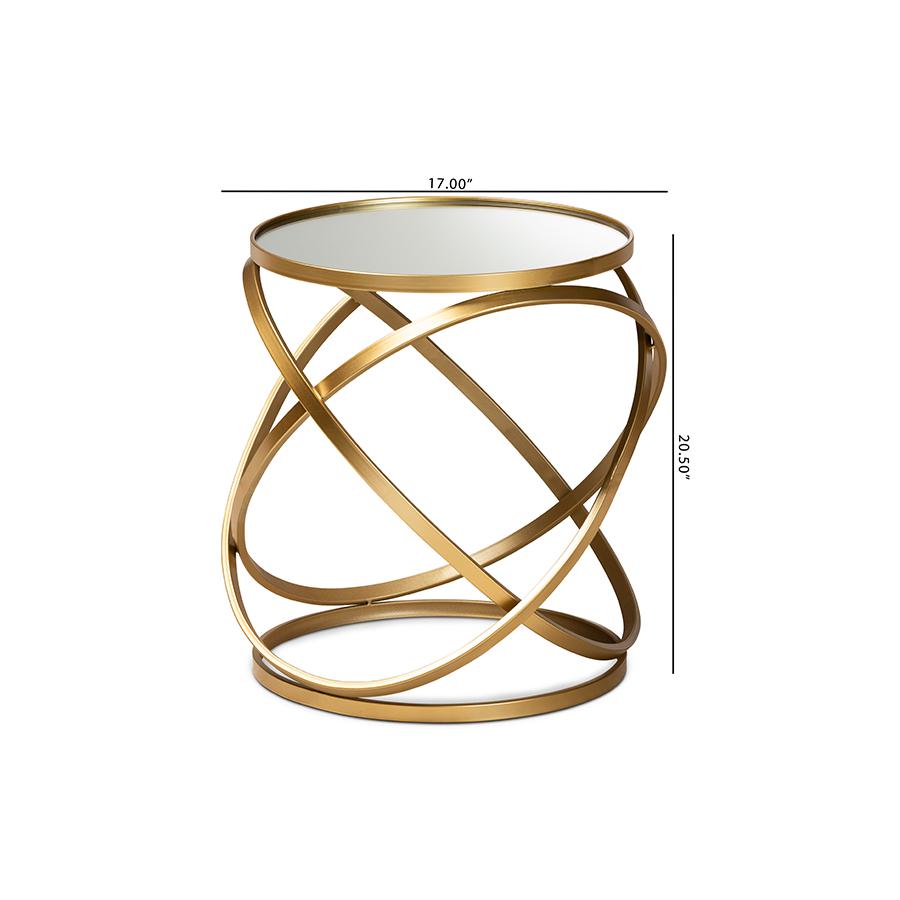 Desma Glam and Luxe Gold Finished Metal and Mirrored Glass End Table. Picture 6