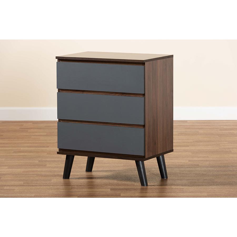 Two-Tone Walnut and Grey Finished Wood 3-Drawer Bedroom Chest. Picture 7