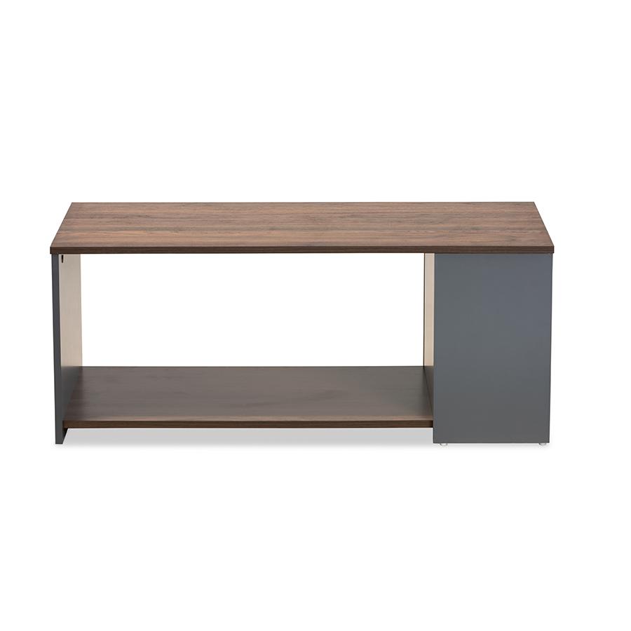 Two-Tone Walnut Brown and Grey Finished Wood Storage Coffee Table. Picture 2