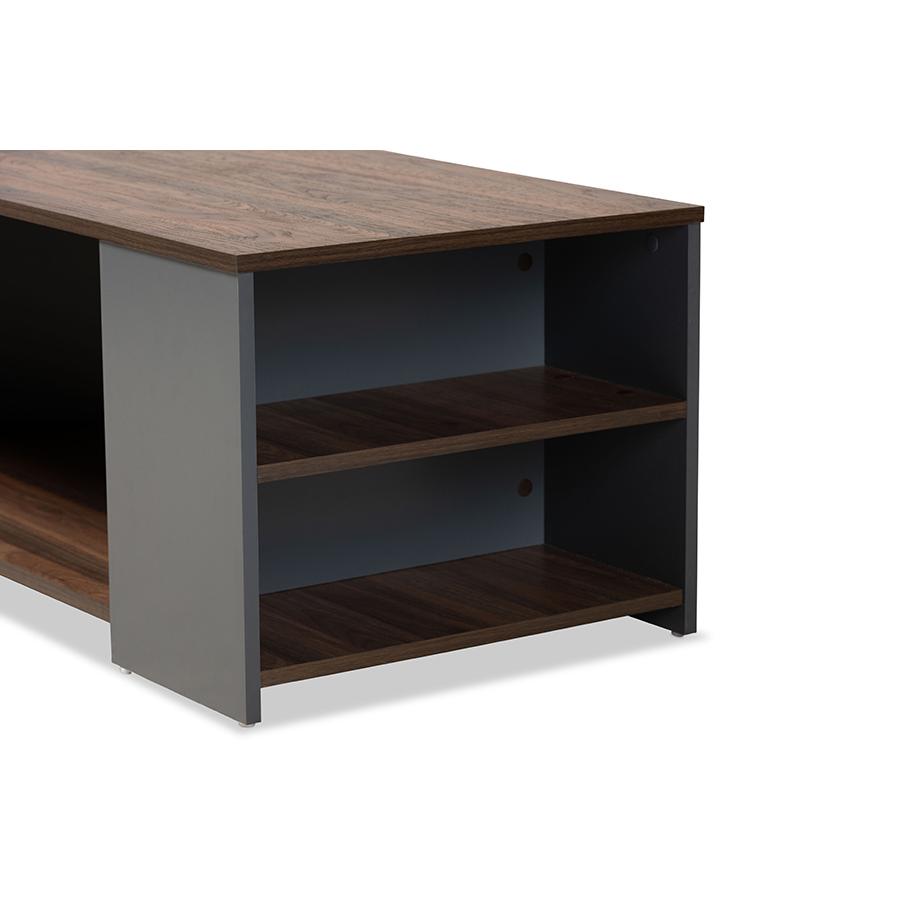 Two-Tone Walnut Brown and Grey Finished Wood Storage Coffee Table. Picture 4