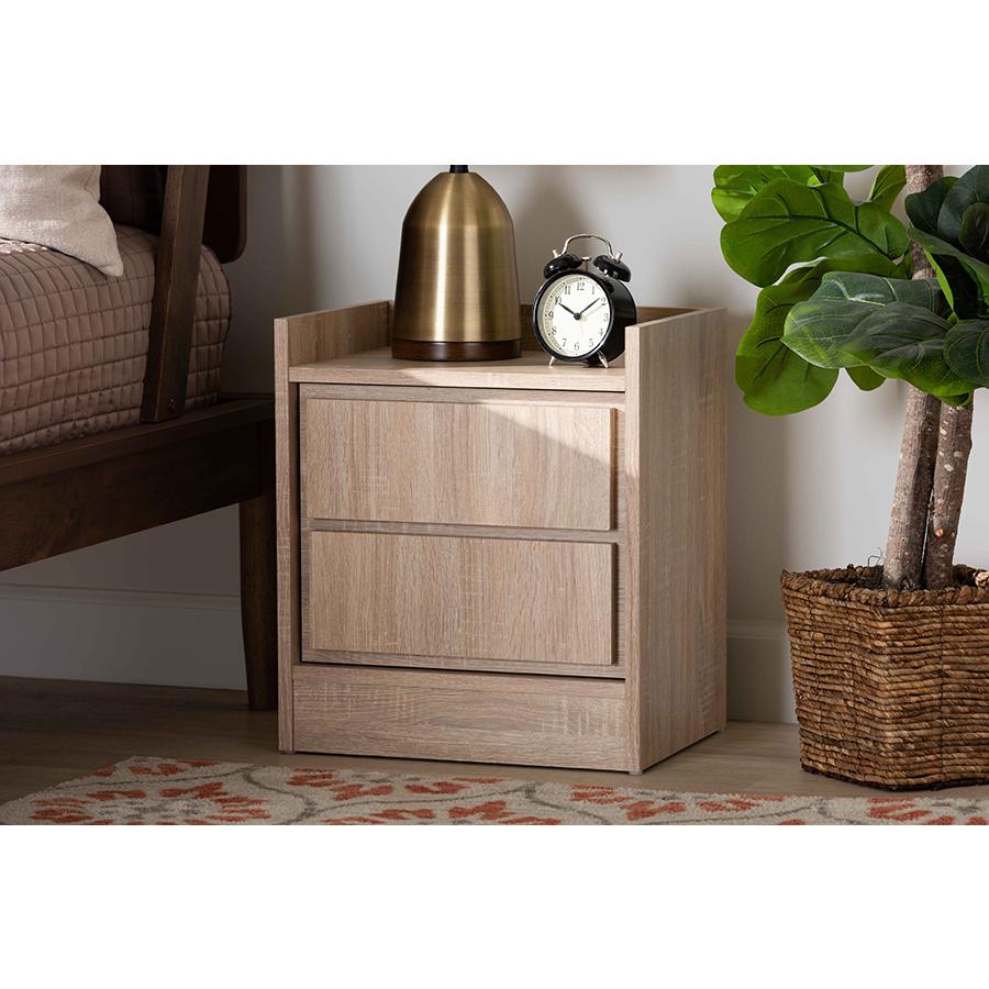 Baxton Studio Hale Modern and Contemporary Oak Finished Wood 1-Door Nightstand. Picture 6