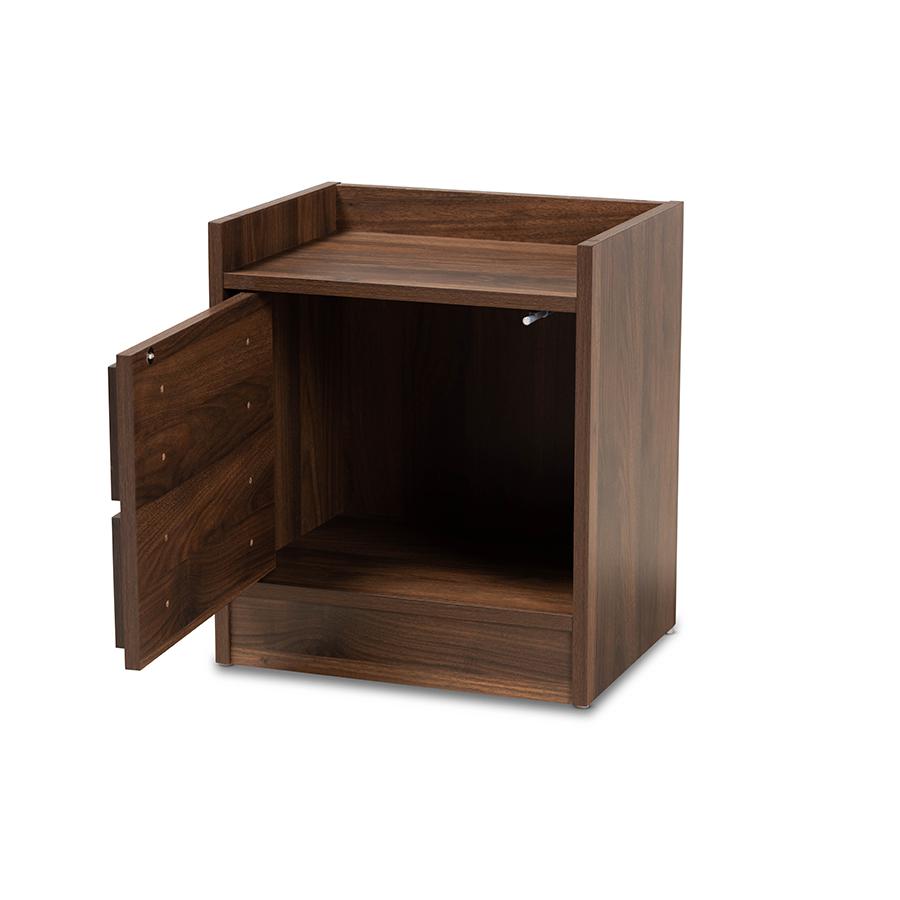 Hale Modern and Contemporary Walnut Brown Finished Wood 1-Door Nightstand. Picture 2