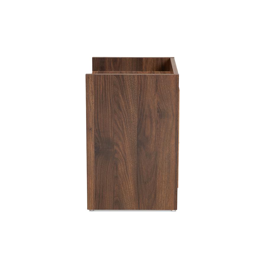 Hale Modern and Contemporary Walnut Brown Finished Wood 1-Door Nightstand. Picture 4