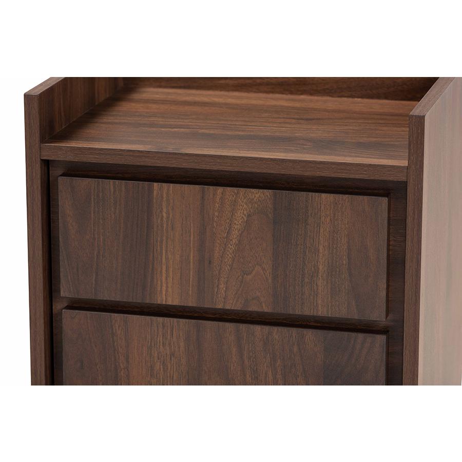 Hale Modern and Contemporary Walnut Brown Finished Wood 1-Door Nightstand. Picture 5
