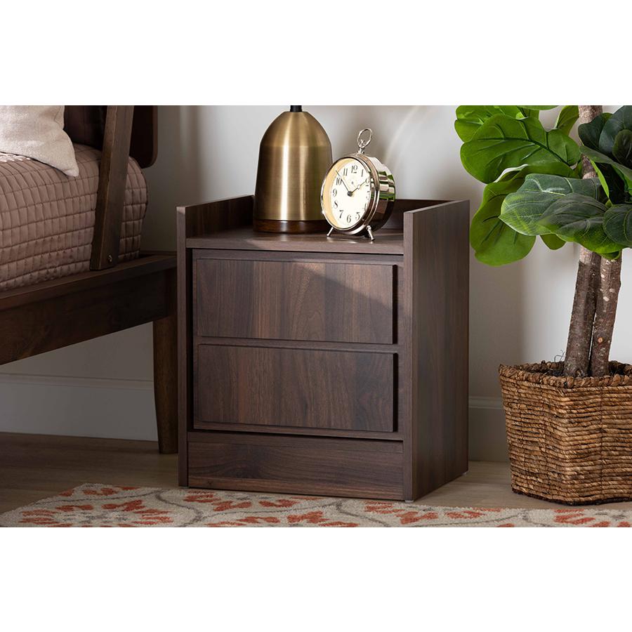 Hale Modern and Contemporary Walnut Brown Finished Wood 1-Door Nightstand. Picture 6