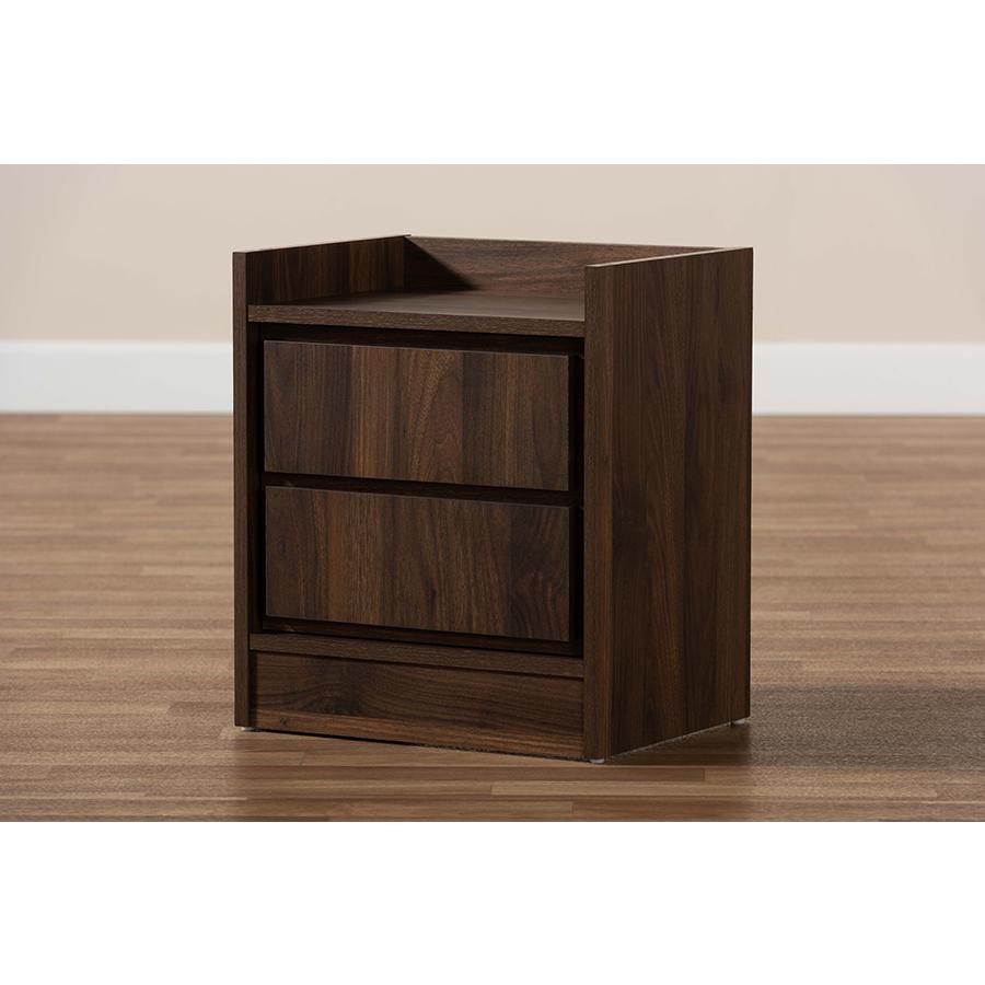 Hale Modern and Contemporary Walnut Brown Finished Wood 1-Door Nightstand. Picture 7