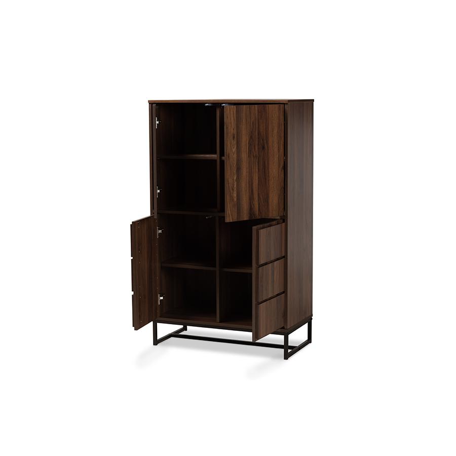 Walnut Brown Finished Wood and Black Finished Metal Multipurpose Storage Cabinet. Picture 2