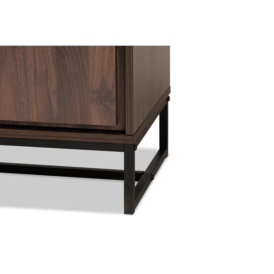 Walnut Brown Finished Wood and Black Finished Metal Multipurpose Storage Cabinet. Picture 6