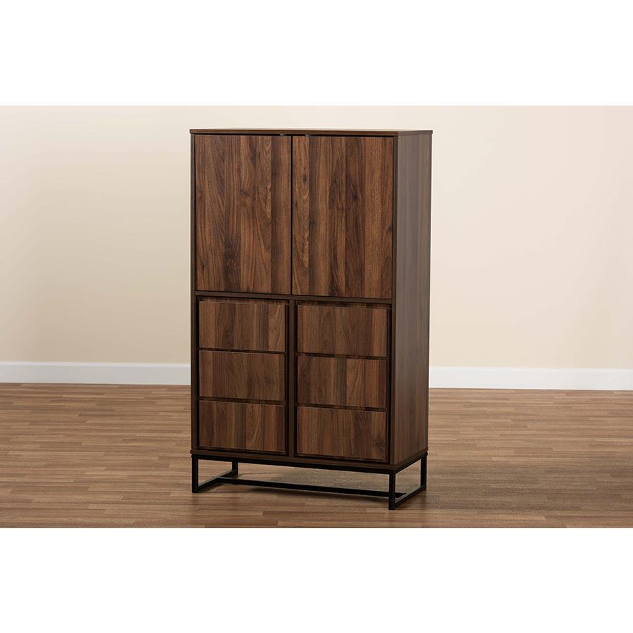 Walnut Brown Finished Wood and Black Finished Metal Multipurpose Storage Cabinet. Picture 8