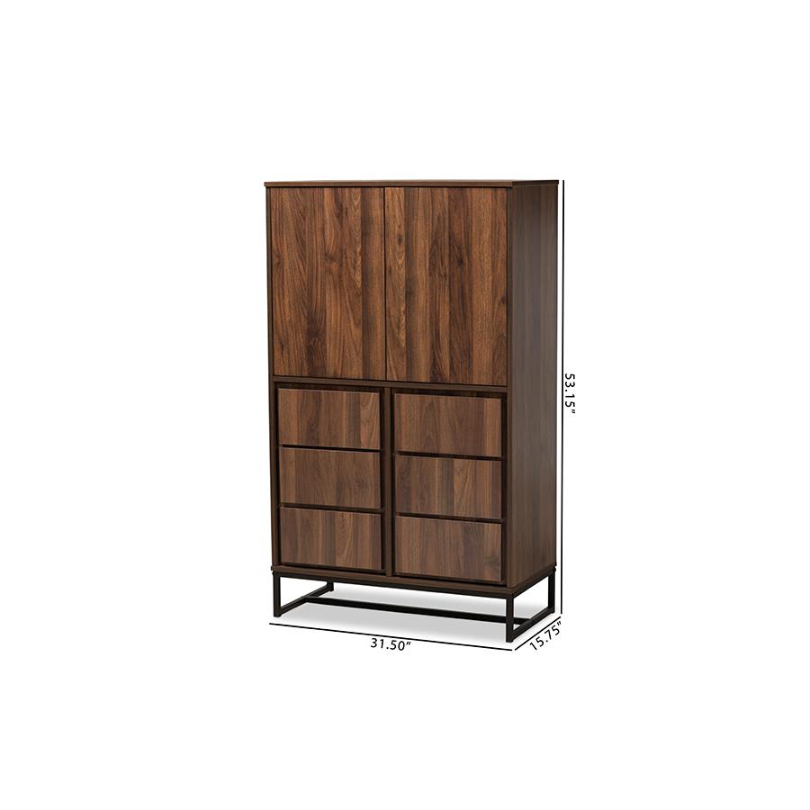 Walnut Brown Finished Wood and Black Finished Metal Multipurpose Storage Cabinet. Picture 9
