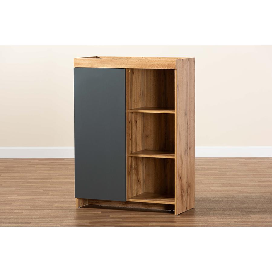 Two-Tone Grey and Oak Brown Finished Wood Shoe Cabinet. Picture 8