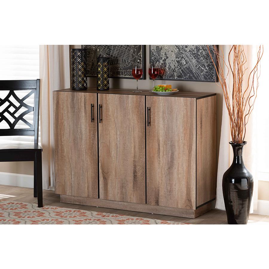 Natural Oak Finished Wood 3-Door Dining Room Sideboard Buffet. Picture 7