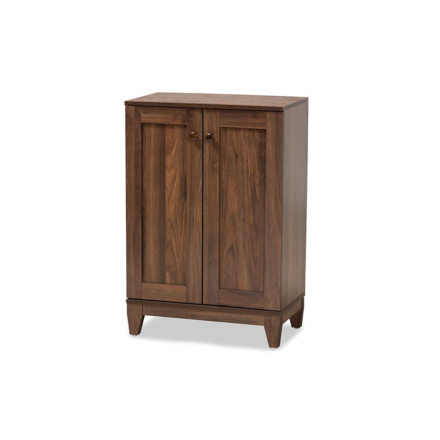 Walnut Brown Finished Wood 2-Door Shoe Storage Cabinet. Picture 1