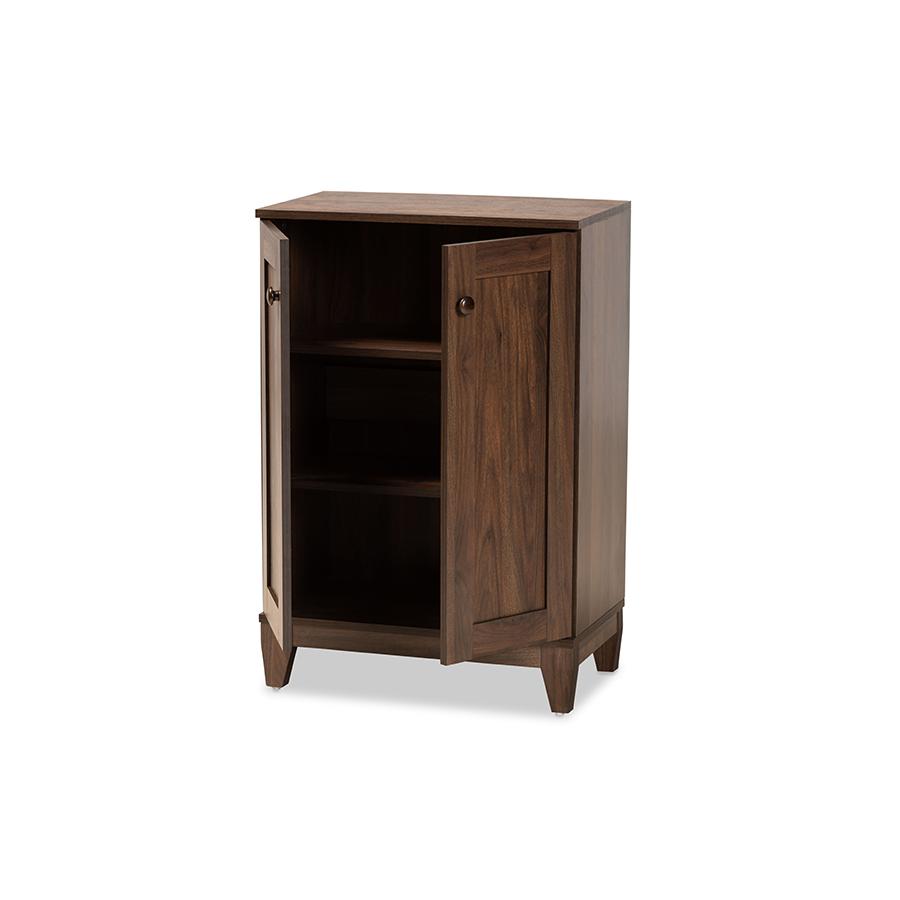 Walnut Brown Finished Wood 2-Door Shoe Storage Cabinet. Picture 2