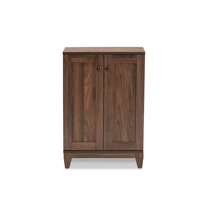 Walnut Brown Finished Wood 2-Door Shoe Storage Cabinet. Picture 3