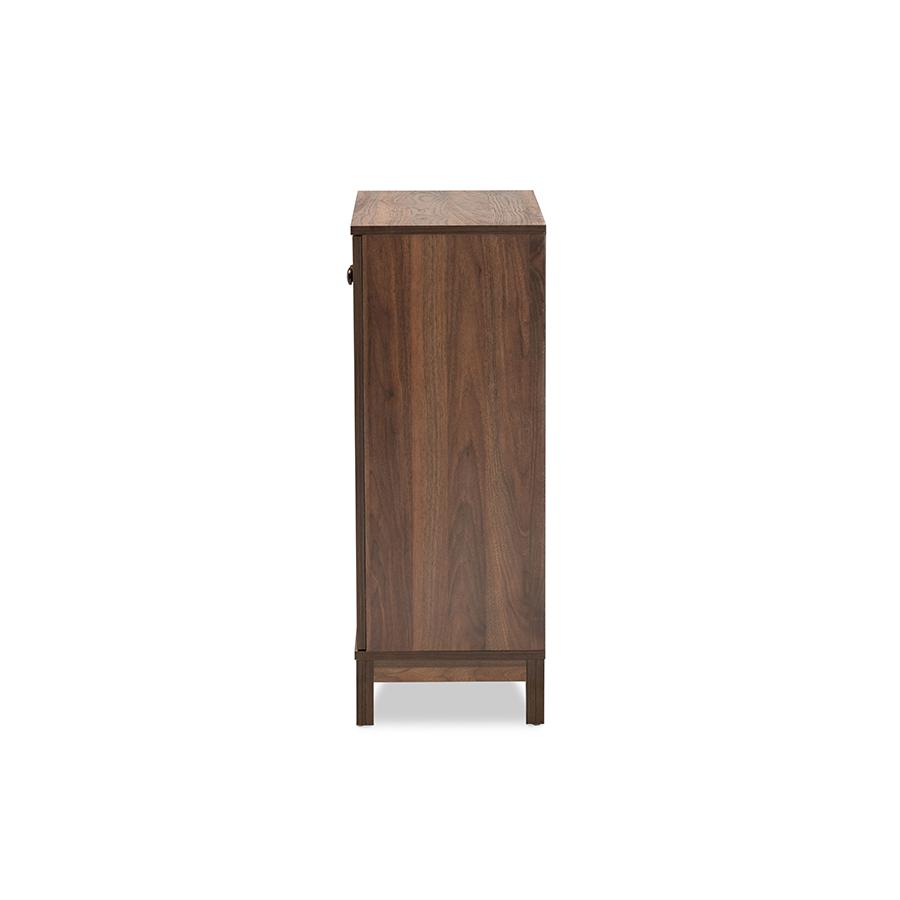 Walnut Brown Finished Wood 2-Door Shoe Storage Cabinet. Picture 4