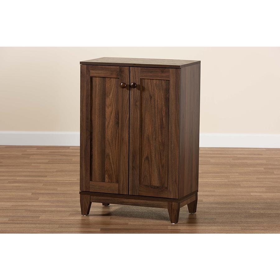 Walnut Brown Finished Wood 2-Door Shoe Storage Cabinet. Picture 9