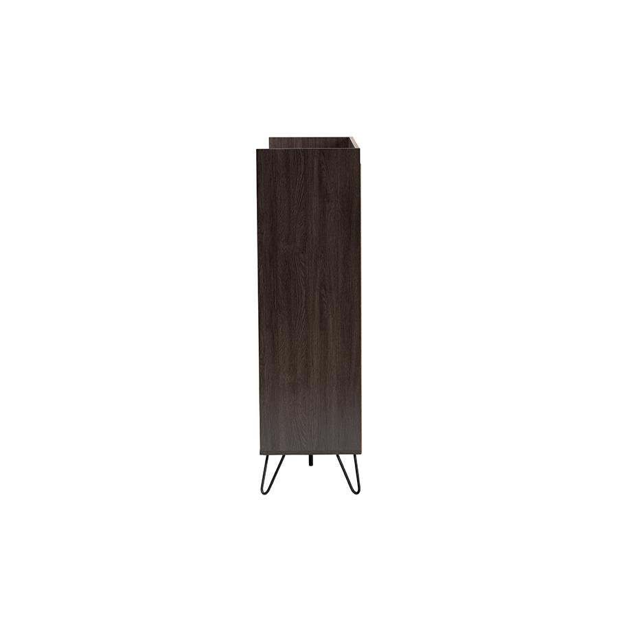 Baldor Modern and Contemporary Dark Brown Finished Wood 3-Door Shoe Cabinet. Picture 4