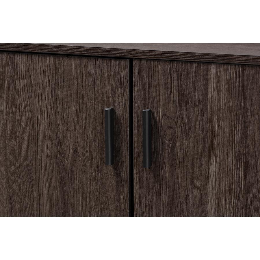 Baldor Modern and Contemporary Dark Brown Finished Wood 3-Door Shoe Cabinet. Picture 5