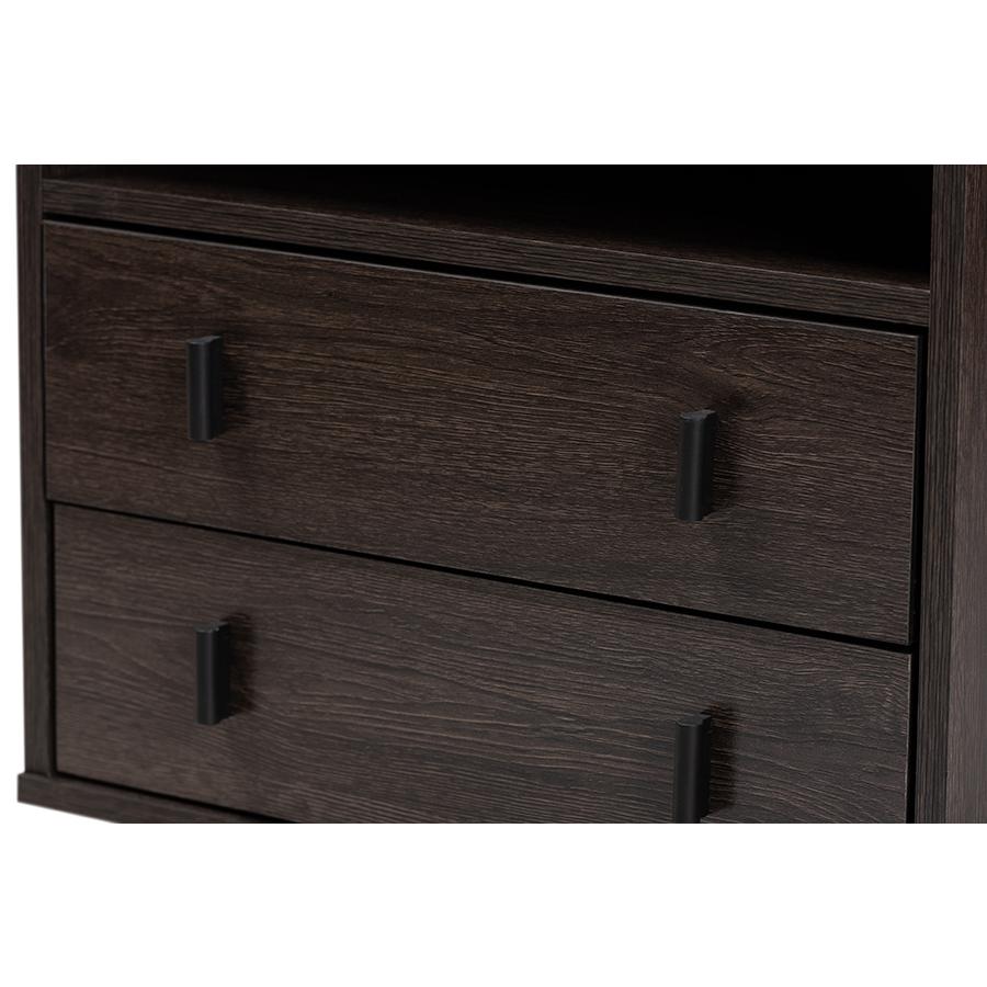 Dark Brown Finished Wood and Black Metal 2-Drawer Nightstand. Picture 5