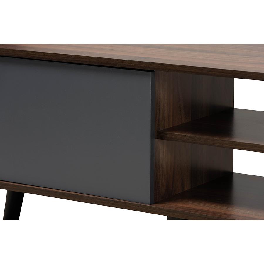 Multi-Tone Grey and Walnut Brown Finished Wood TV Stand. Picture 5