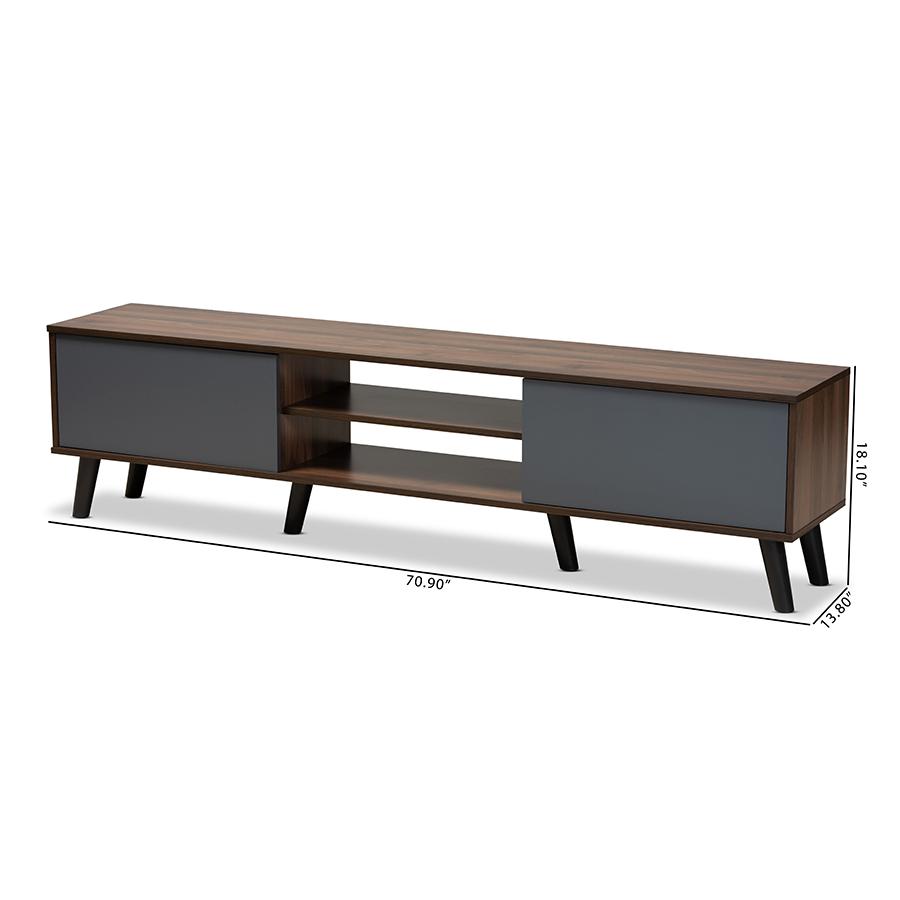 Multi-Tone Grey and Walnut Brown Finished Wood TV Stand. Picture 9