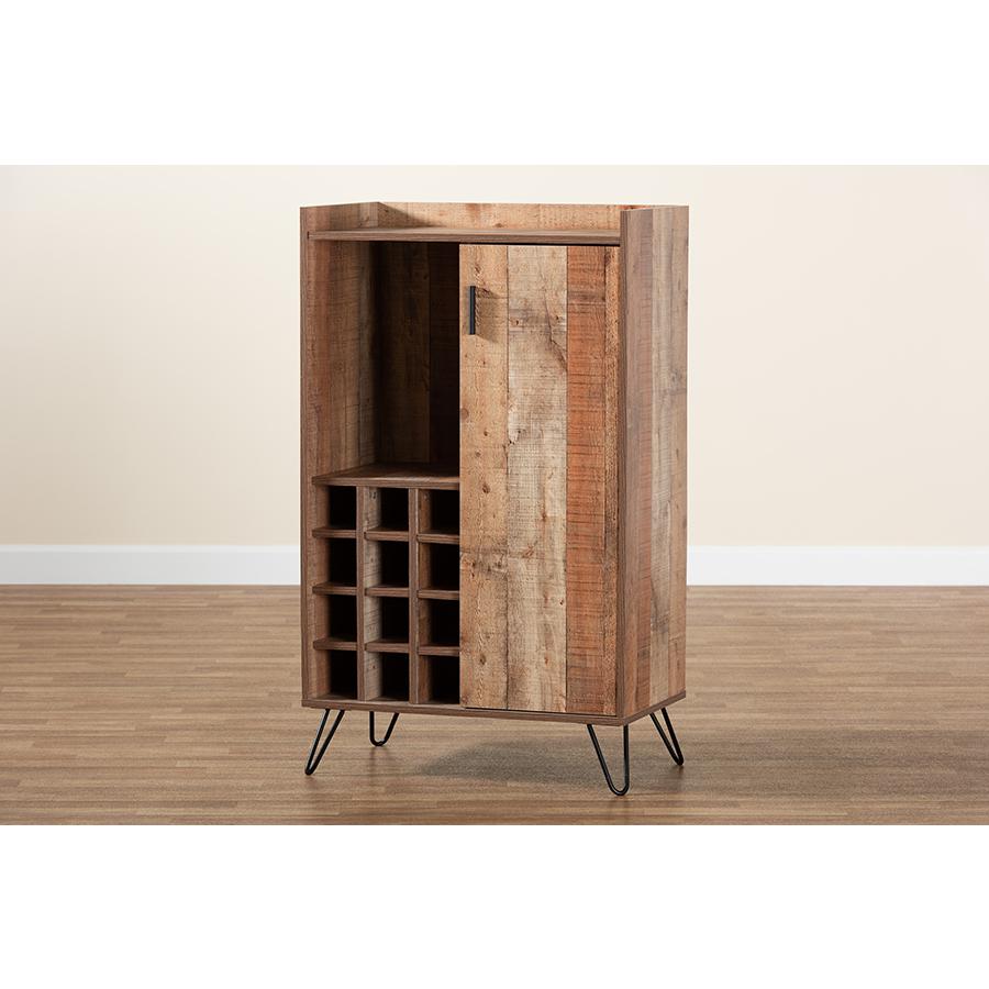 Rustic Brown Finished Wood and Black Metal Wine Storage Cabinet. Picture 9