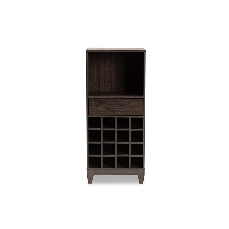 Dark Brown Finished Wood 1-Drawer Wine Storage Cabinet. Picture 3