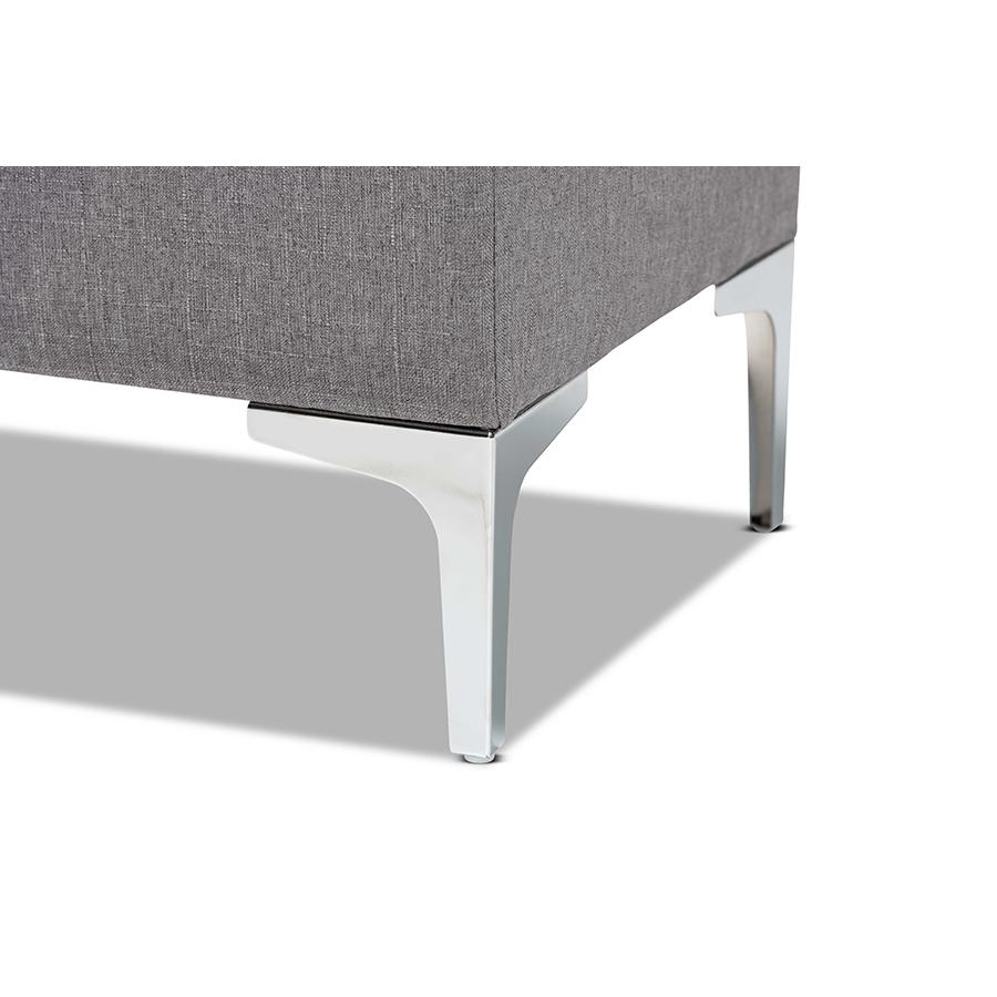 Transitional Grey Fabric Upholstered and Silver Finished Metal Storage Ottoman. Picture 6