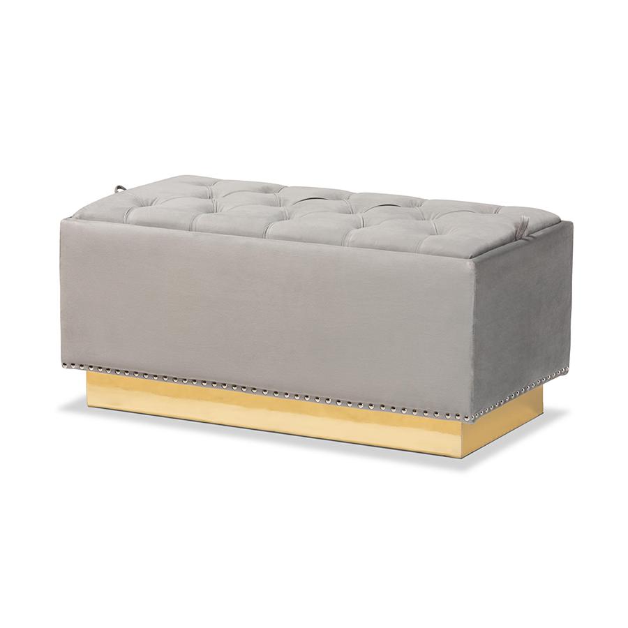 Gold PU Leather Storage Ottoman. Picture 1