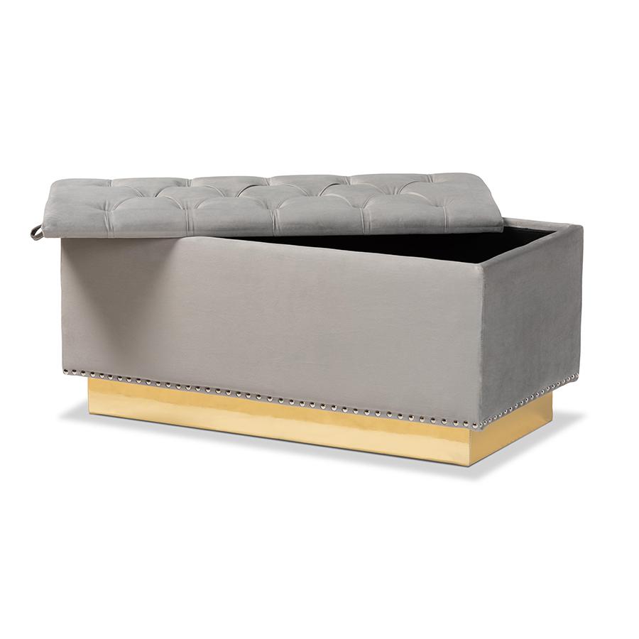 Gold PU Leather Storage Ottoman. Picture 2