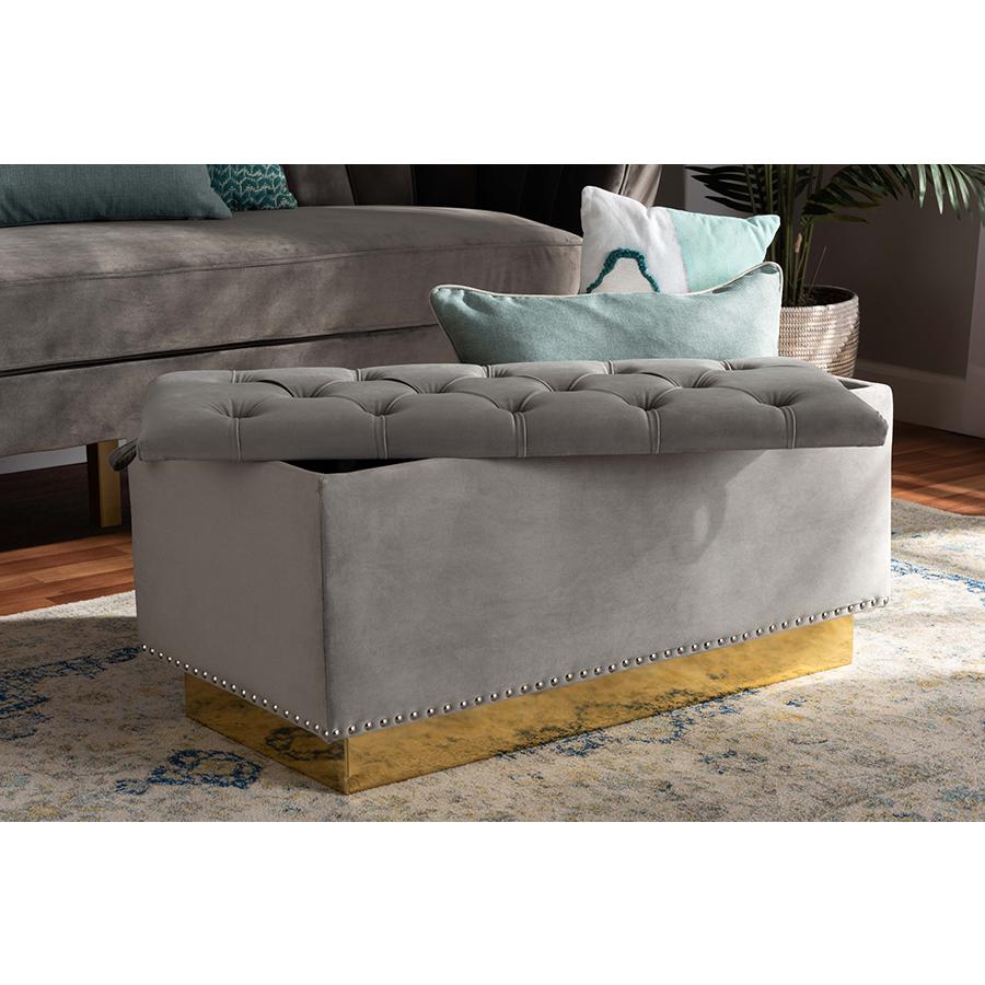 Gold PU Leather Storage Ottoman. Picture 8
