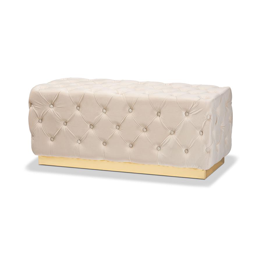 Gold PU Leather Ottoman. Picture 1