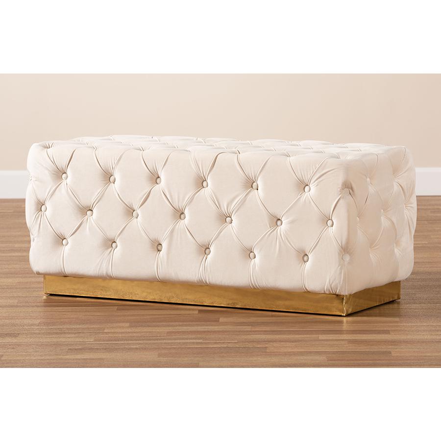 Gold PU Leather Ottoman. Picture 6