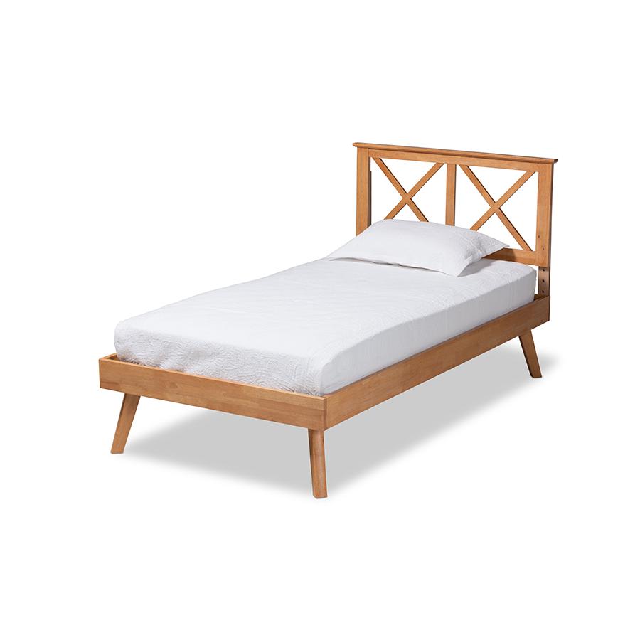 Galvin Modern and Contemporary Brown Finished Wood Twin Size Platform Bed. Picture 1