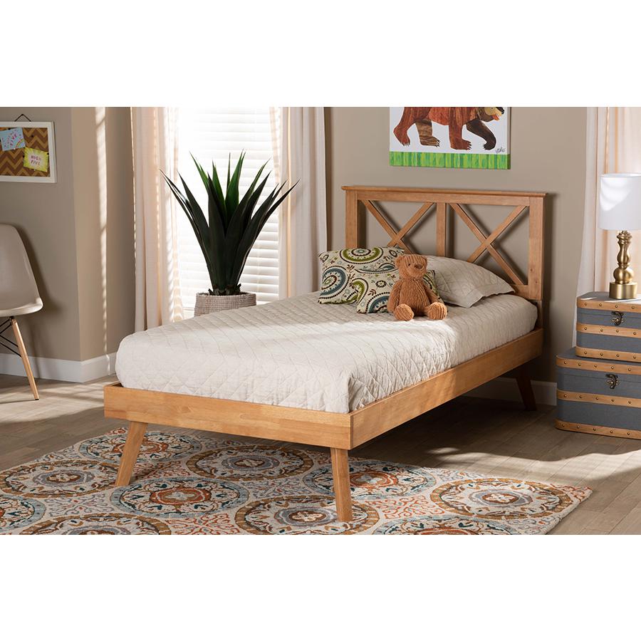Galvin Modern and Contemporary Brown Finished Wood Twin Size Platform Bed. Picture 6