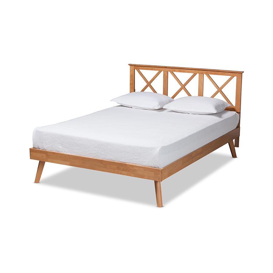 Galvin Modern and Contemporary Brown Finished Wood Full Size Platform Bed. Picture 1