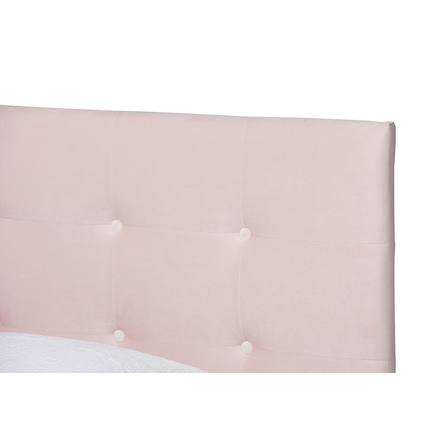 Glam Light Pink Velvet Fabric Upholstered Twin Size Panel Bed. Picture 4
