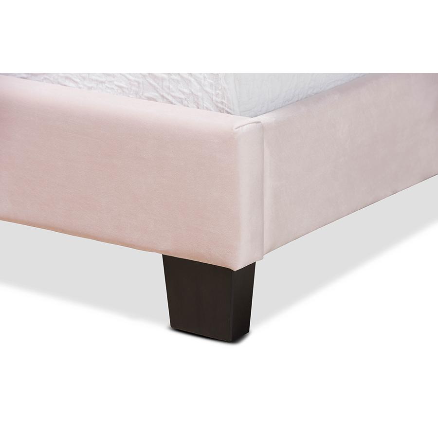 Glam Light Pink Velvet Fabric Upholstered Twin Size Panel Bed. Picture 5
