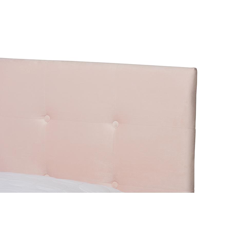 Glam Light Pink Velvet Fabric Upholstered Queen Size Panel Bed. Picture 4