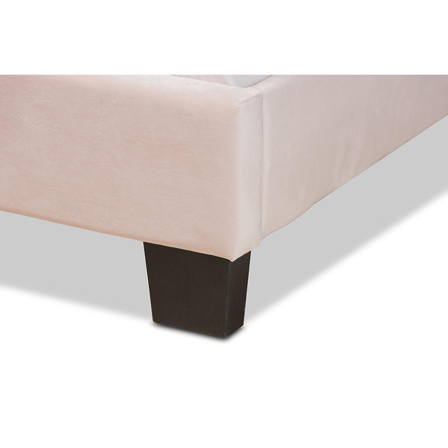 Glam Light Pink Velvet Fabric Upholstered Queen Size Panel Bed. Picture 5