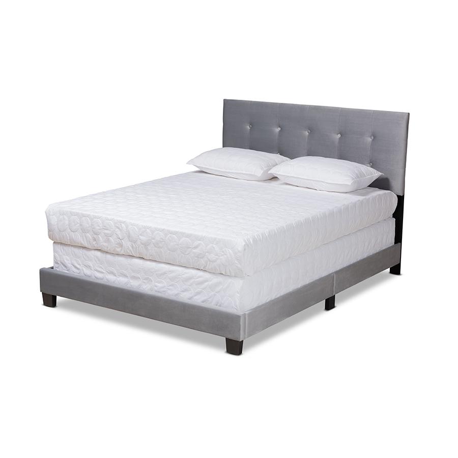 Glam Grey Velvet Fabric Upholstered Full Size Panel Bed. Picture 1