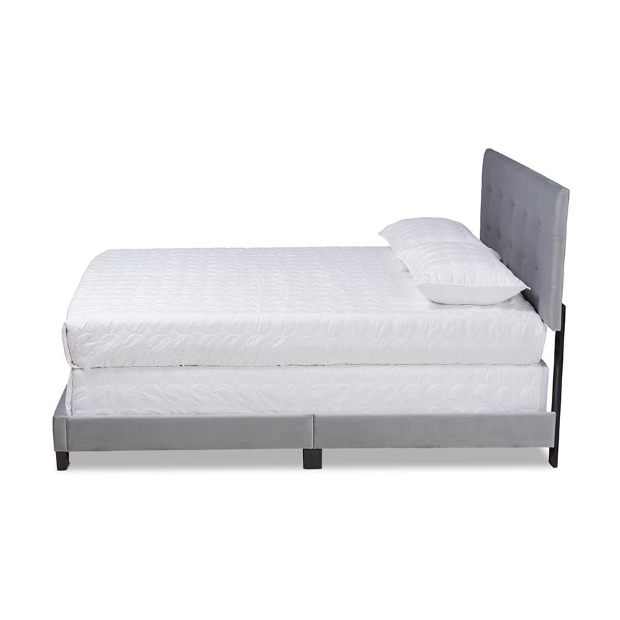 Glam Grey Velvet Fabric Upholstered Full Size Panel Bed. Picture 2