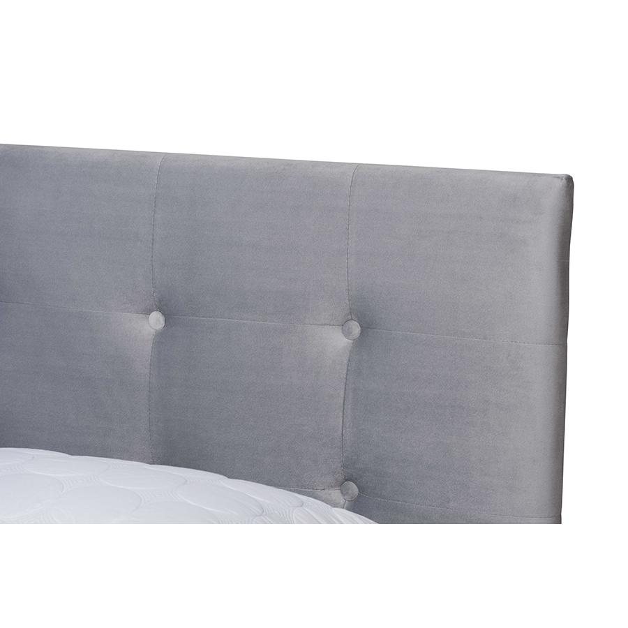 Glam Grey Velvet Fabric Upholstered Full Size Panel Bed. Picture 4