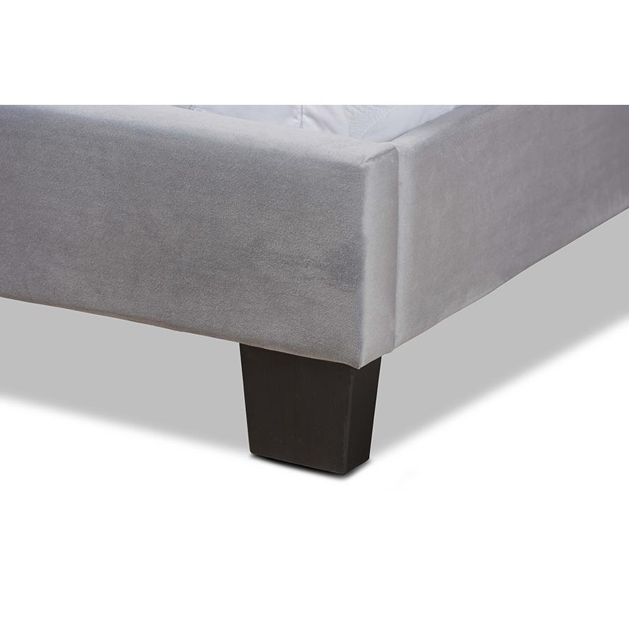 Glam Grey Velvet Fabric Upholstered Full Size Panel Bed. Picture 5