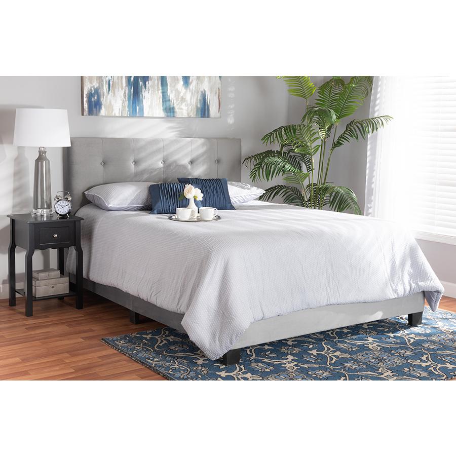 Glam Grey Velvet Fabric Upholstered Full Size Panel Bed. Picture 6