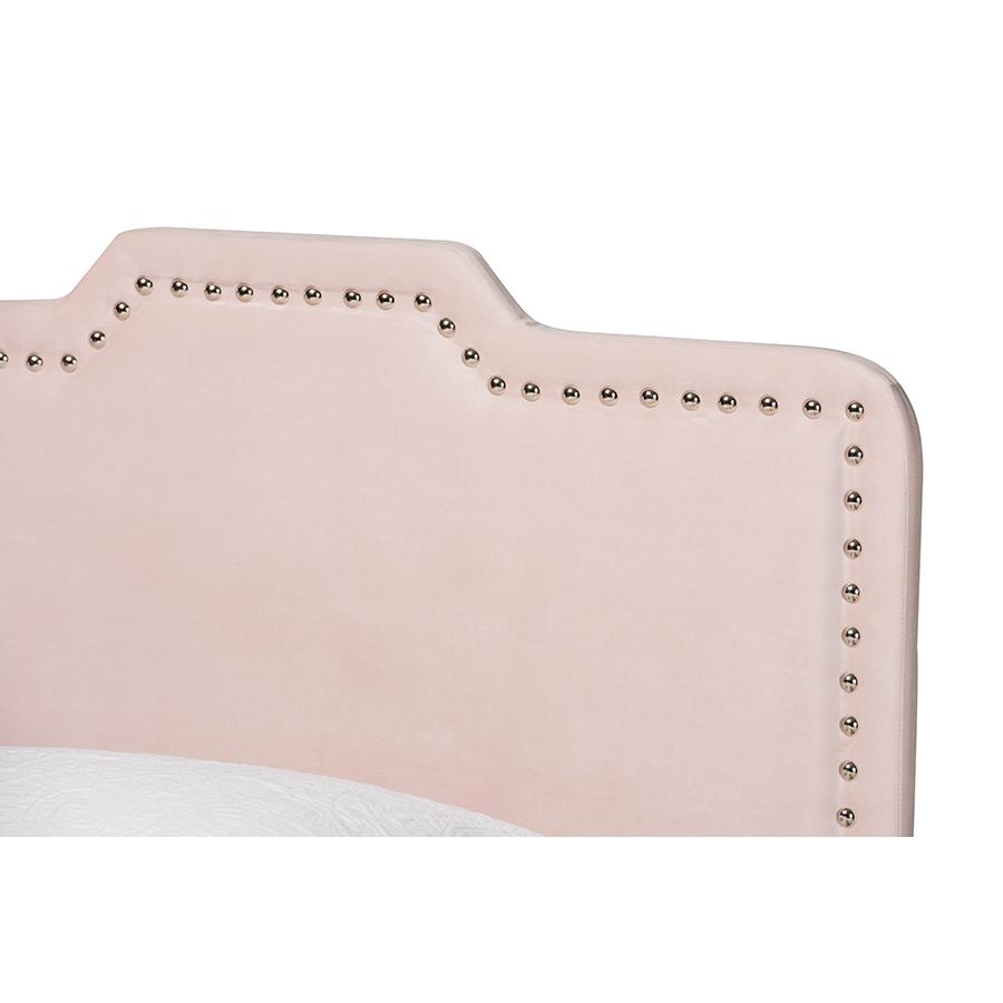 Glam Light Pink Velvet Fabric Upholstered Twin Size Panel Bed. Picture 4